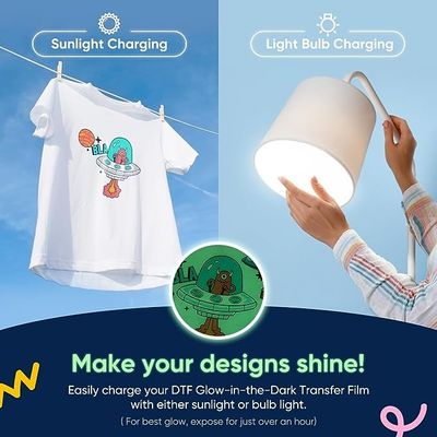 Groen licht Noctilucent Luminous Heat Transfer Film Glow-in-the-dark DTF PET Film voor T-shirts Speciaal logo drukwerk