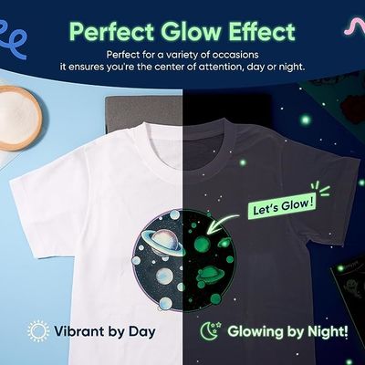 Groen licht Noctilucent Luminous Heat Transfer Film Glow-in-the-dark DTF PET Film voor T-shirts Speciaal logo drukwerk