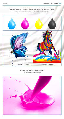 UV-inkt CMYK+V voor Epson dx7/dx5/dx4 printerkop 1L gebruik voor telefoonhoes leer